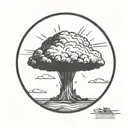 a nuclear explosion mushroom cloud within a perfect black circle tattoo design idea