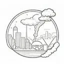a nuclear explosion mushroom cloud destroying a city in a picture frame tattoo design idea