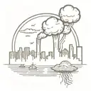 a nuclear explosion mushroom cloud destroying a city in a picture frame tattoo design idea