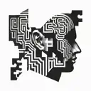 a human head with a view of the brain depicted as a maze, abstract tattoo design idea