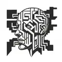 a human head with a view of the brain depicted as a maze, abstract tattoo design idea