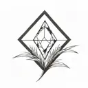 a diamond balancing on top of a single blade of grass. bold black lines in a bold black frame tattoo design idea