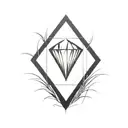 a diamond balancing on top of a single blade of grass. bold black lines in a bold black frame tattoo design idea