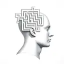 a human head laying back on a pillow with geometric shapes like a maze coming out of the top of his head tattoo design idea