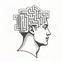 a human head laying back on a pillow with geometric shapes like a maze coming out of the top of his head tattoo design idea