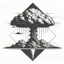 a nuclear explosion mushroom cloud contained within a perfect black square tattoo design idea