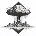 a nuclear explosion mushroom cloud contained within a perfect black square tattoo design idea