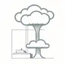 an abstract nuclear explosion mushroom cloud destorying a major city in an abstract black line frame tattoo design idea