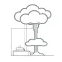 an abstract nuclear explosion mushroom cloud destorying a major city in an abstract black line frame tattoo design idea