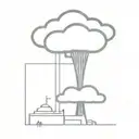an abstract nuclear explosion mushroom cloud destorying a major city in an abstract black line frame tattoo design idea