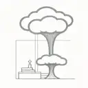 an abstract nuclear explosion mushroom cloud destorying a major city in an abstract black line frame tattoo design idea