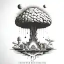 a nuclear explosion mushroom cloud contained within a perfect black rectangle tattoo design idea