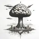 a nuclear explosion mushroom cloud contained within a perfect black rectangle tattoo design idea