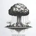 a nuclear explosion mushroom cloud contained within a perfect black rectangle tattoo design idea
