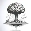 a nuclear explosion mushroom cloud contained within a perfect black rectangle tattoo design idea