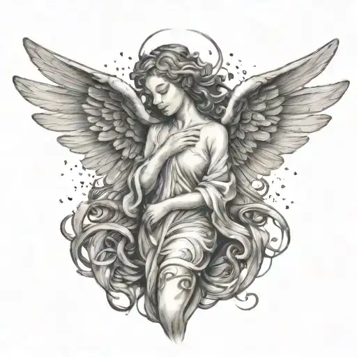 A tattoo of an angel with intertwined wings symbolizing the beauty and fragility of life tattoo design idea