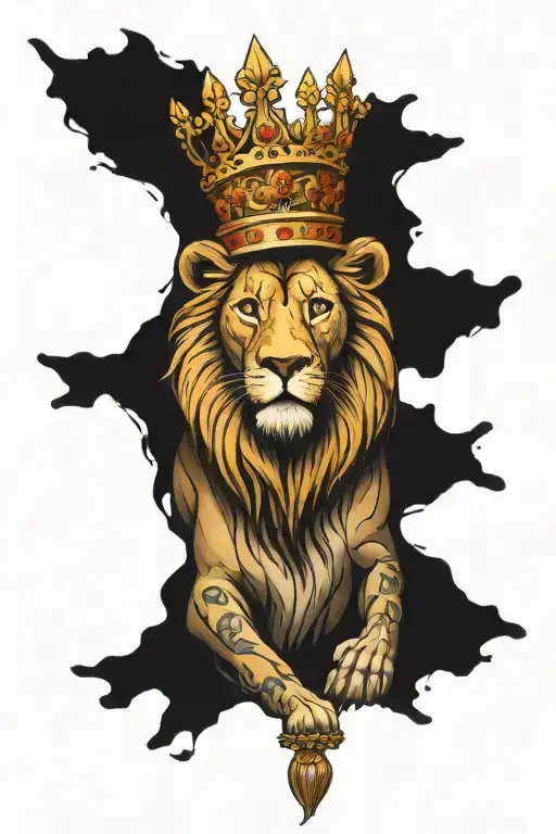 cover up with lion wearing a crown tattoo design idea