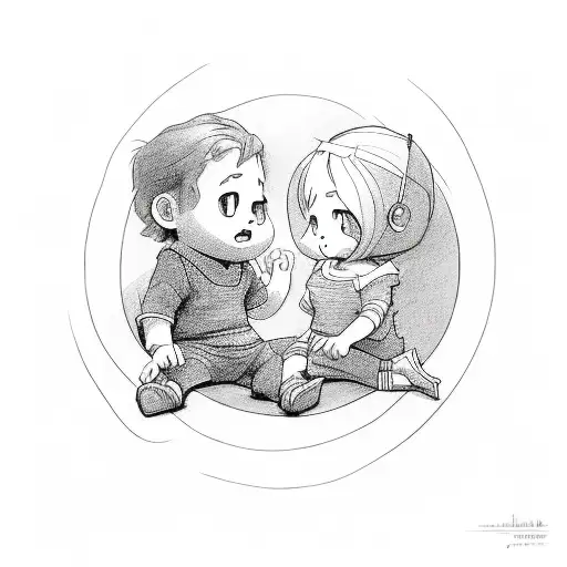 little boy and girl sitting in an infinaty loop tattoo design idea