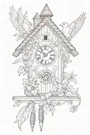 German cuckoo clock with edelweiss surrounding and a chimney roof tattoo design idea
