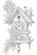 German cuckoo clock with edelweiss surrounding and a chimney roof tattoo design idea