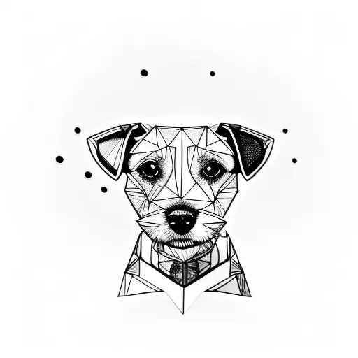 geometrical jack russell terrier head, short hair, long face tattoo design idea