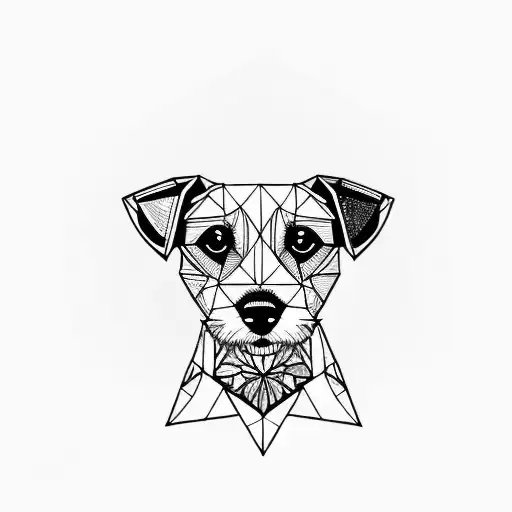geometrical jack russell terrier head, short hair, long face tattoo design idea
