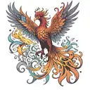 A phoenix rising from the ashes with a strong and determined expression, symbolizing resilience and the power of a dominant mindset tattoo design idea