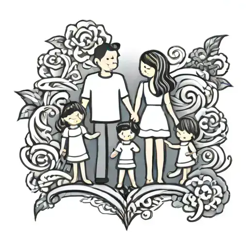 family holding hands tattoo design idea