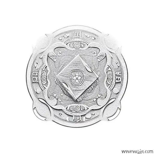 A poker chip carved out of wood with intricate details tattoo design idea