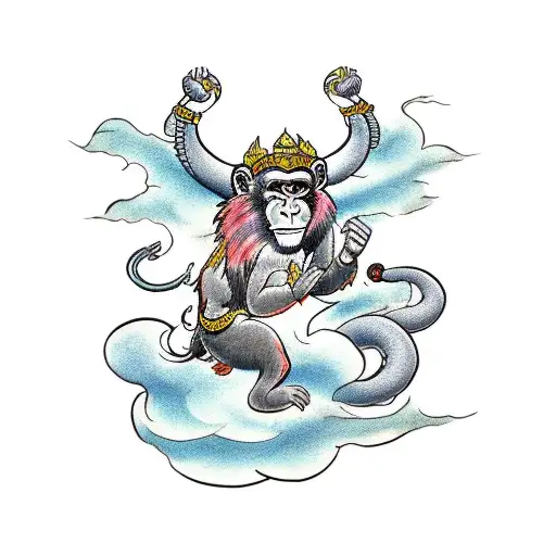 Monkey king with a ox and dragon  tattoo design idea