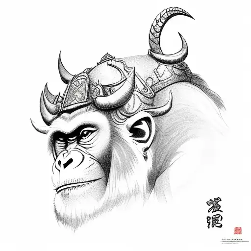 Monkey king with a ox and dragon  tattoo design idea