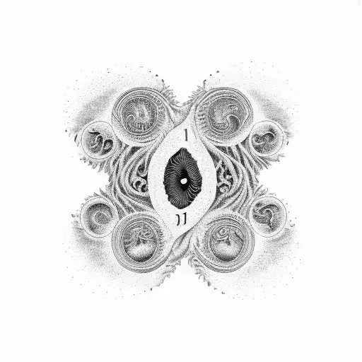 wave family tree round ying yang 4 sardines tattoo design idea