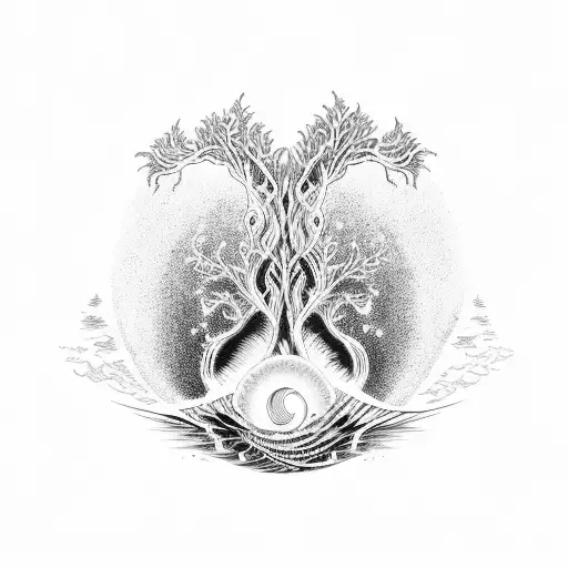 wave family tree round ying yang 4 sardines tattoo design idea