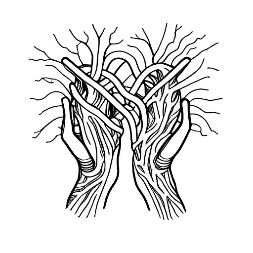 hands with hanging ropes with anatomy heart and anatomy brain tattoo design idea