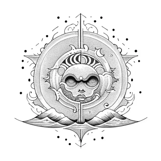 Sun, Moon and waves tattoo design idea