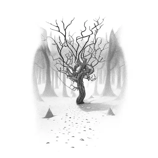 a thorny path, man goes up the path, injured people lie on the ground tattoo design idea