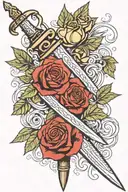 sword and roses intertwined tattoo design idea