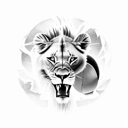 A lioness spiking a volleyball tattoo design idea