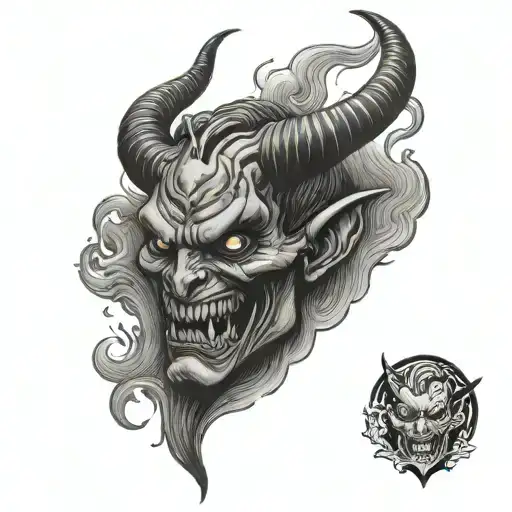 horror themed devil horns tattoo design idea