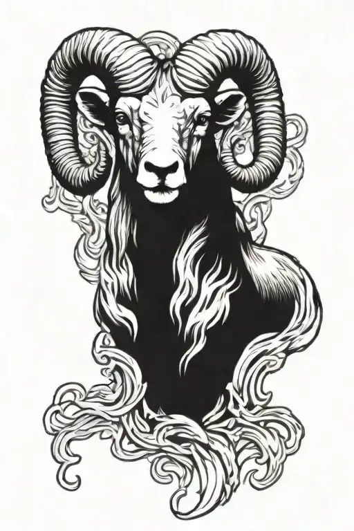 Raging Aries ram head surrouded by flames left arm sleeve realistic tattoo design idea