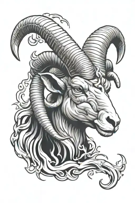 Raging Aries ram head surrouded by flames tattoo design idea