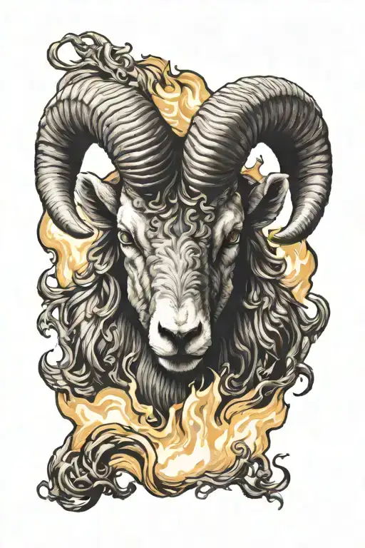 Raging Aries ram head surrouded by flames tattoo design idea