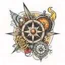 flash and compass tattoo design idea