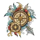 flash and compass tattoo design idea