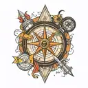 flash and compass tattoo design idea