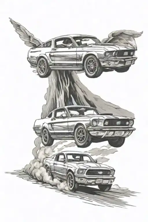 us road mustang driving tattoo design idea