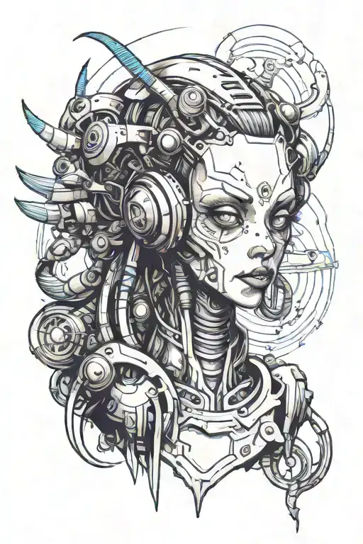 girl alien  cyberpunk neotradi tattoo design idea