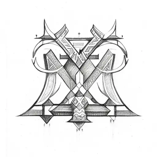latvian pagan symbols and people tattoo design idea