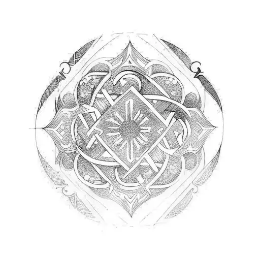 latvian pagan symbols and people tattoo design idea