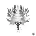 A stoner rock-inspired tattoo depicting a forest with hidden guitar necks as trees tattoo design idea